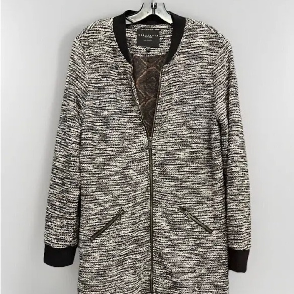 Anthropology Sanctuary Tweed Long Line Zipper Front Sweater Jacket Size Medium